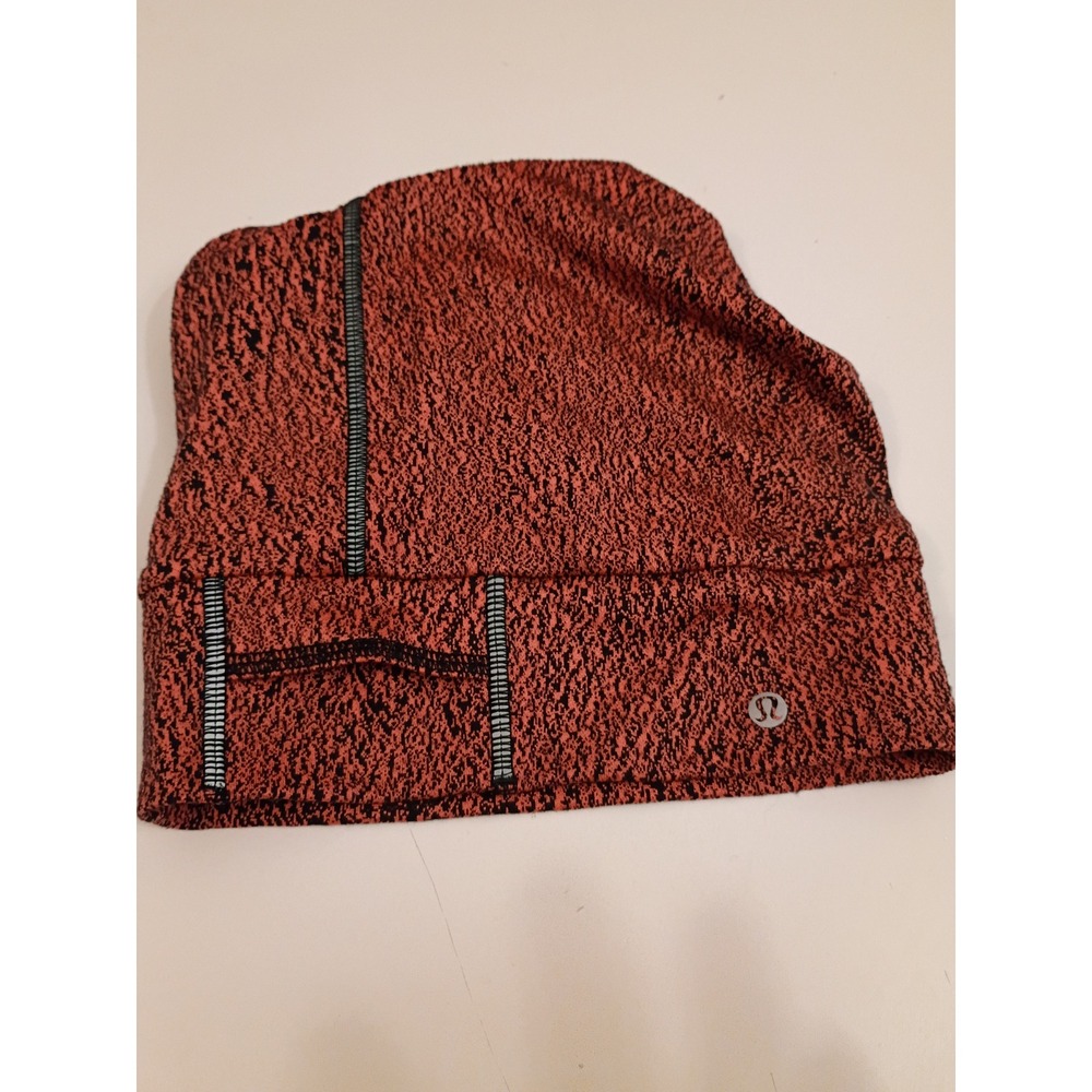Lululemon Athletica Running Beanie Orange Black Space Dye Ponytail Hole Hat